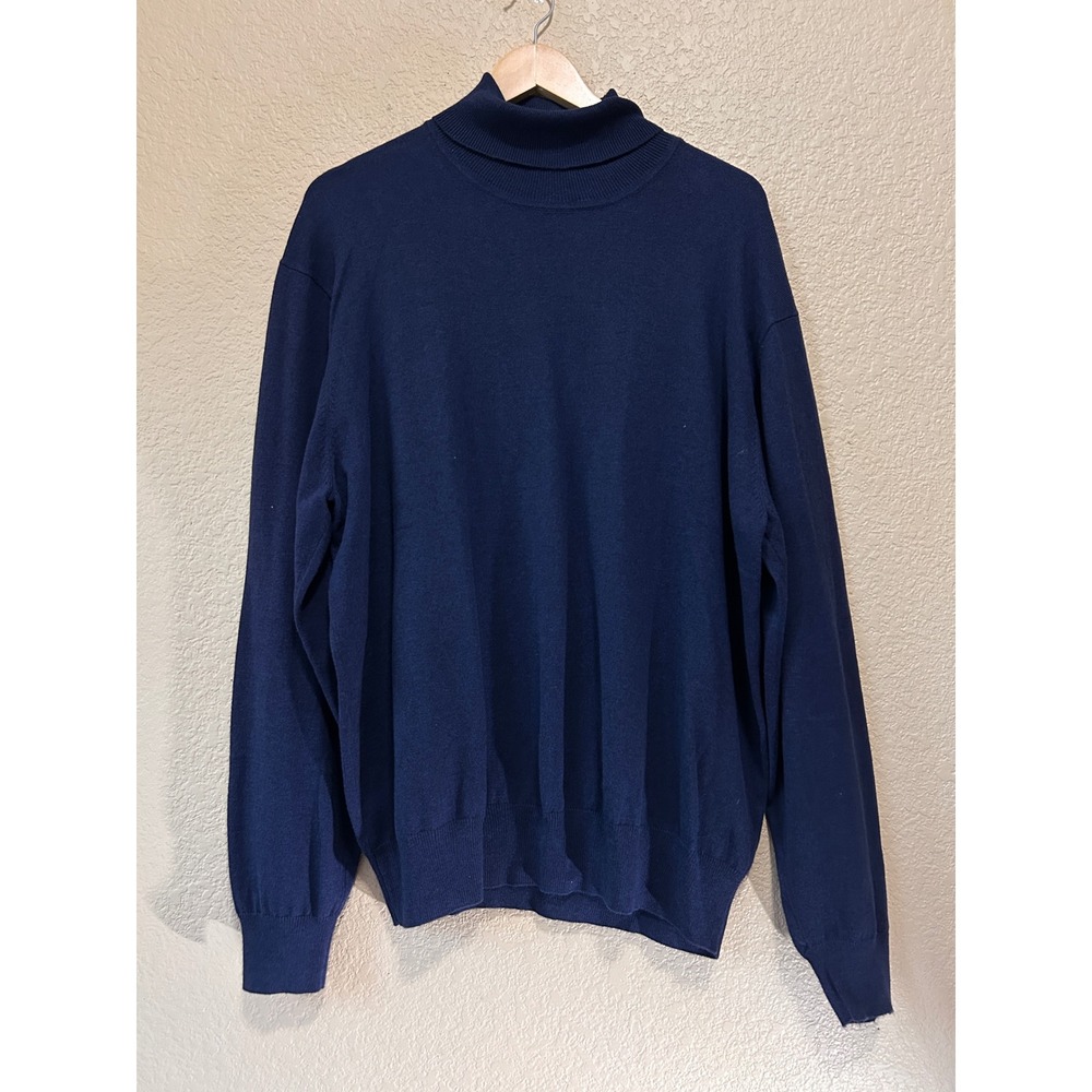 Orvis XL tall neck Sweater Navy Blue Cotton Silk cotton Cashmere Long Sleeve